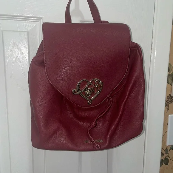 Love Moschino Dark Red Backpack with Heart Accent New Love Moschino Black Backpack with Red Heart | eBay main image 4